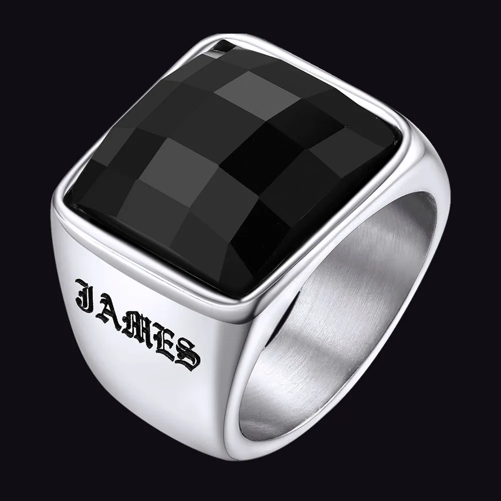 Custom Black Onyx Engraved Signet Ring for Men sold by FaithHeart