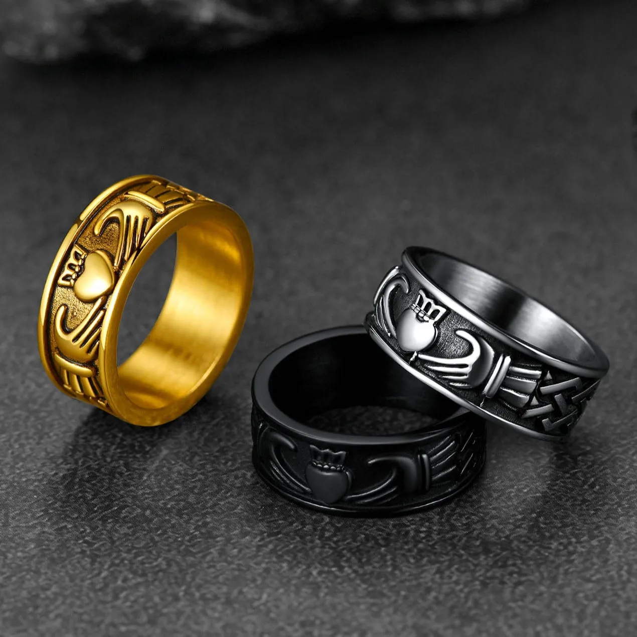 Celtic Claddagh Love Wedding Band Ring for Men Women sold by FaithHeart product image thumbnail 4