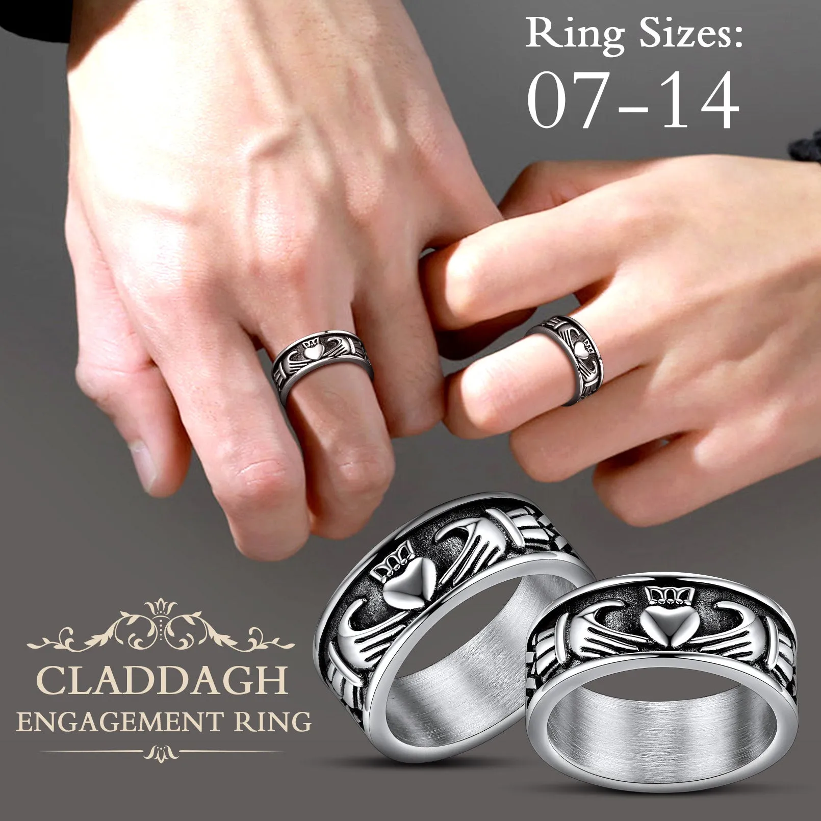 Celtic Claddagh Love Wedding Band Ring for Men Women sold by FaithHeart product image thumbnail 3
