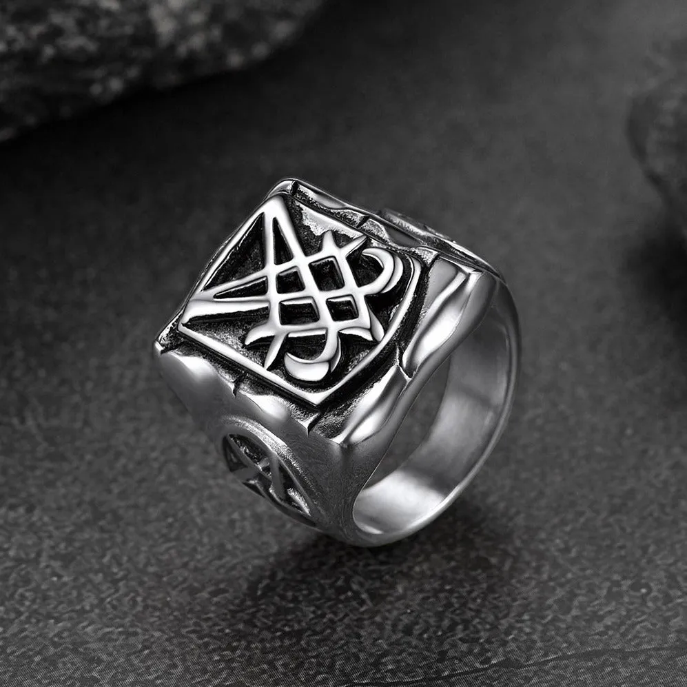 Satanic Lucifer Stainless Steel Signet Ring for Men sold by FaithHeart product image thumbnail 3