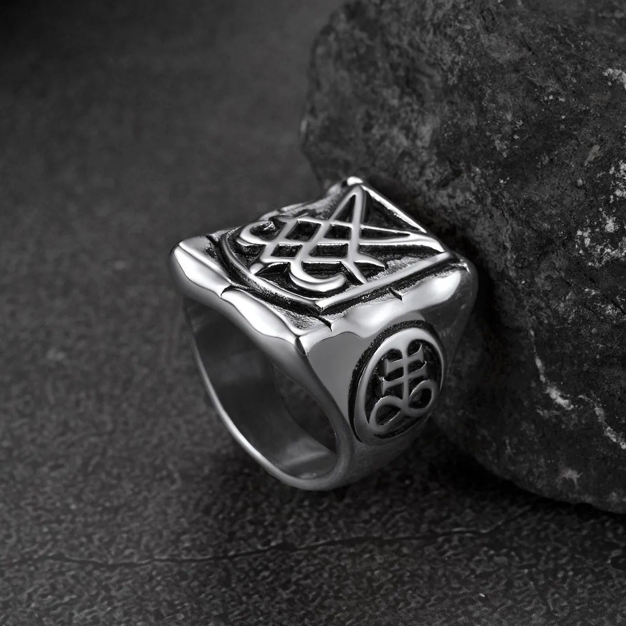 Satanic Lucifer Stainless Steel Signet Ring for Men sold by FaithHeart product image thumbnail 4
