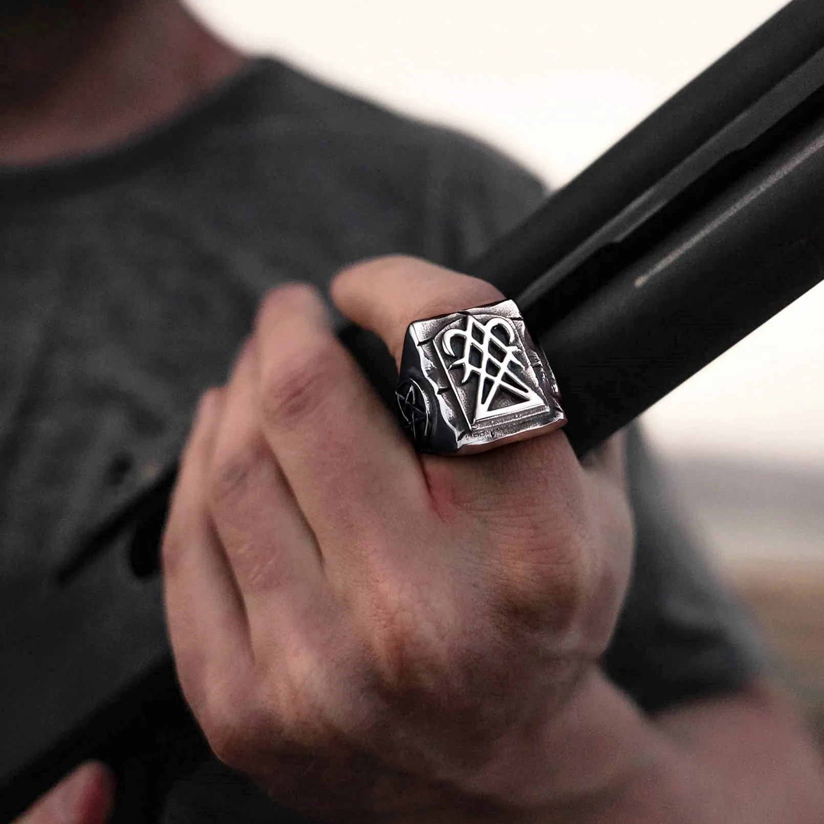 Satanic Lucifer Stainless Steel Signet Ring for Men sold by FaithHeart product image thumbnail 2
