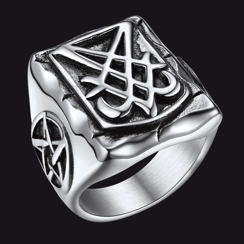 Satanic Lucifer Stainless Steel Signet Ring for Men sold by FaithHeart