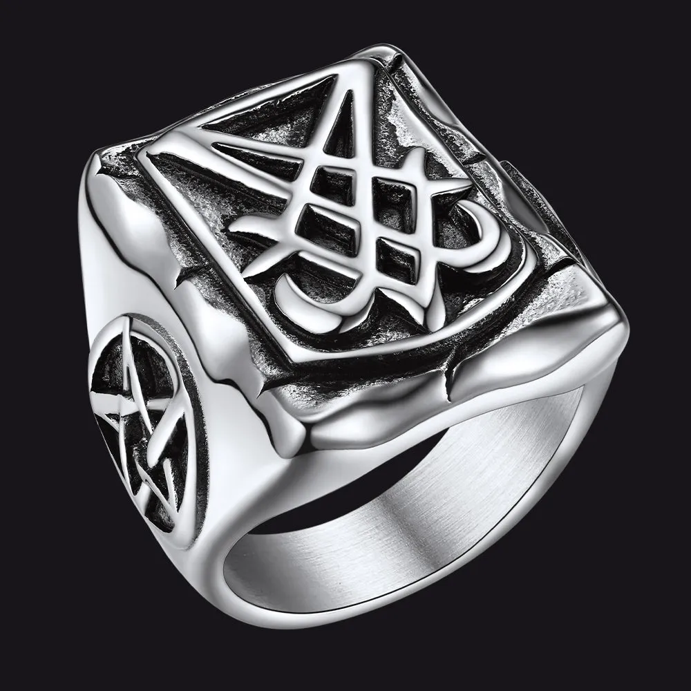 Satanic Lucifer Stainless Steel Signet Ring for Men sold by FaithHeart