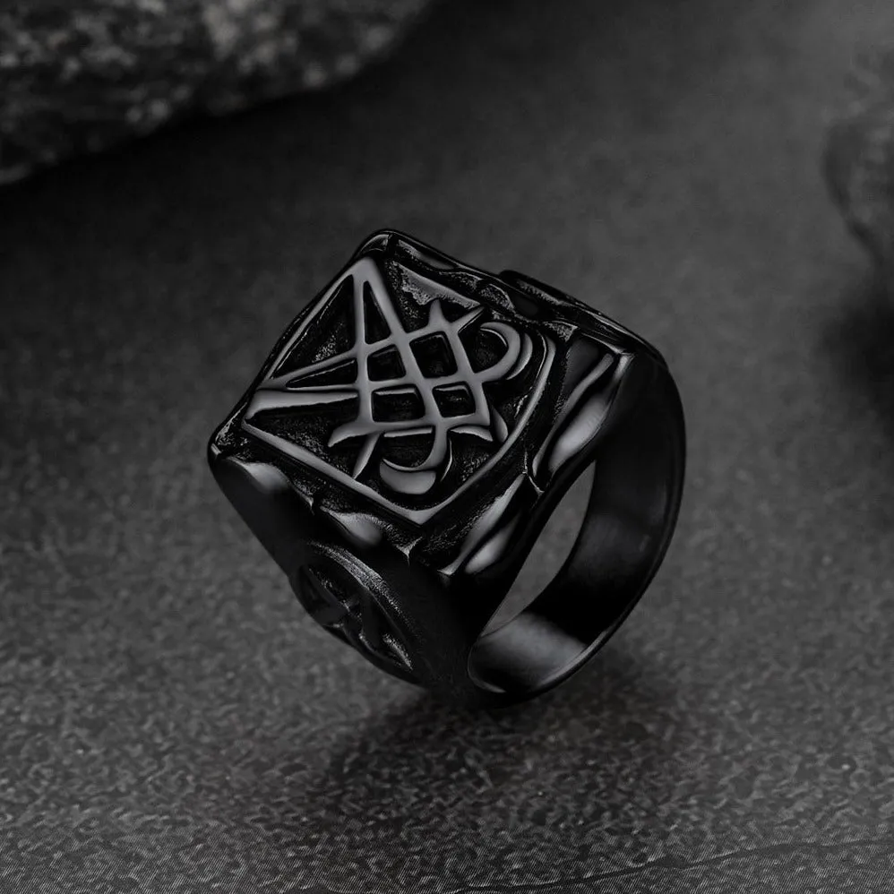 Satanic Lucifer Stainless Steel Signet Ring for Men sold by FaithHeart product image thumbnail 5