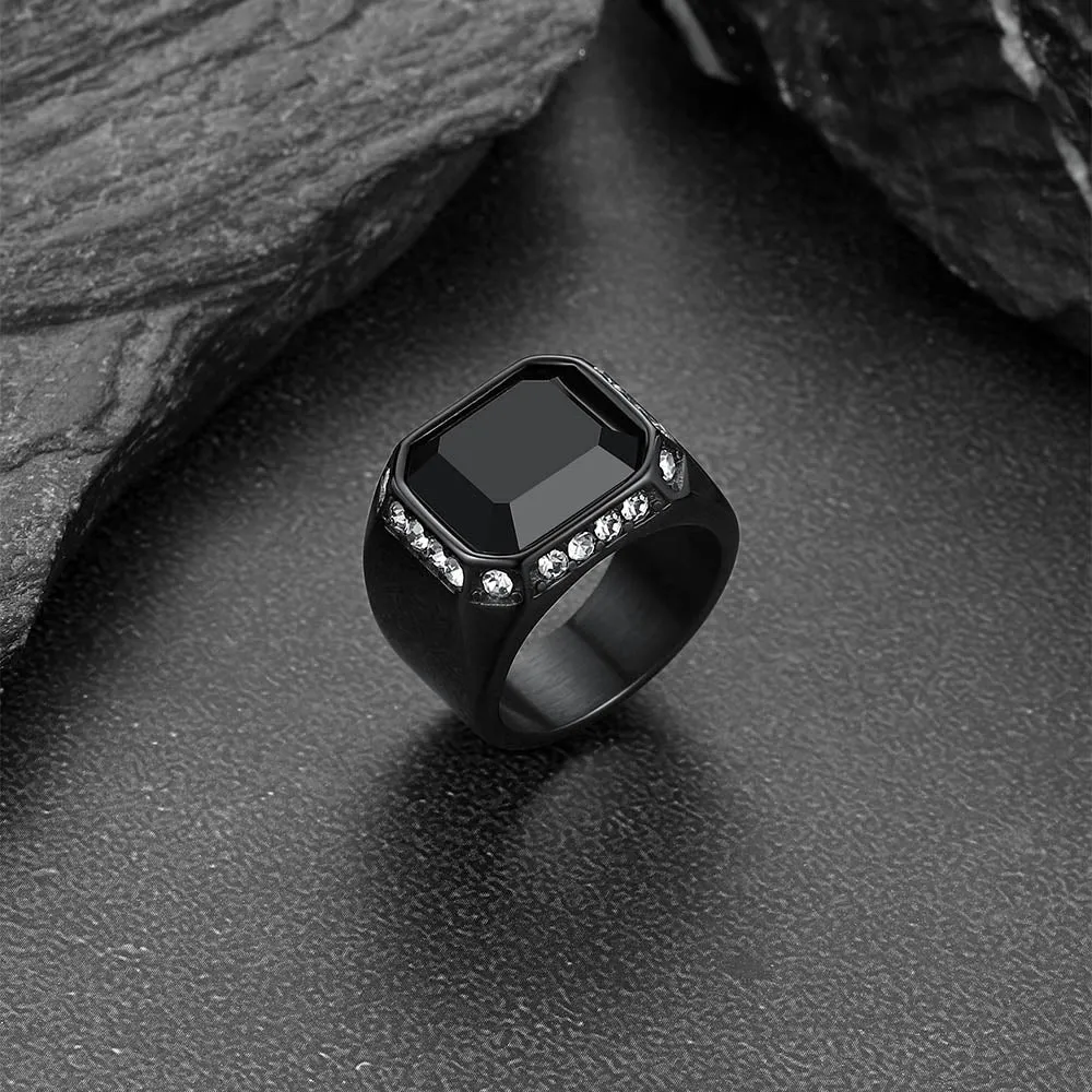 Rhinestones Embrace Black Onyx Stainless Steel Ring sold by FaithHeart product image thumbnail 5