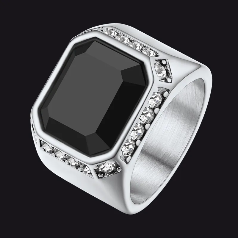 Rhinestones Embrace Black Onyx Stainless Steel Ring sold by FaithHeart