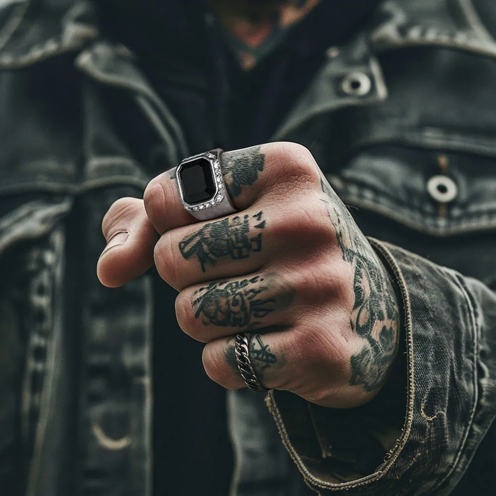 Rhinestones Embrace Black Onyx Stainless Steel Ring sold by FaithHeart product image thumbnail 2