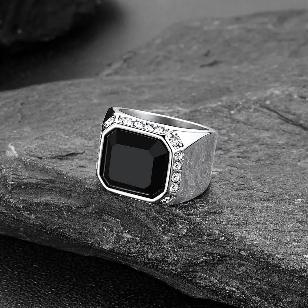 Rhinestones Embrace Black Onyx Stainless Steel Ring sold by FaithHeart product image thumbnail 3