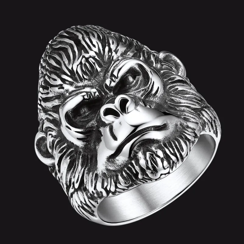 Biker Gorilla King Stainless Steel Ring for Men sold by FaithHeart
