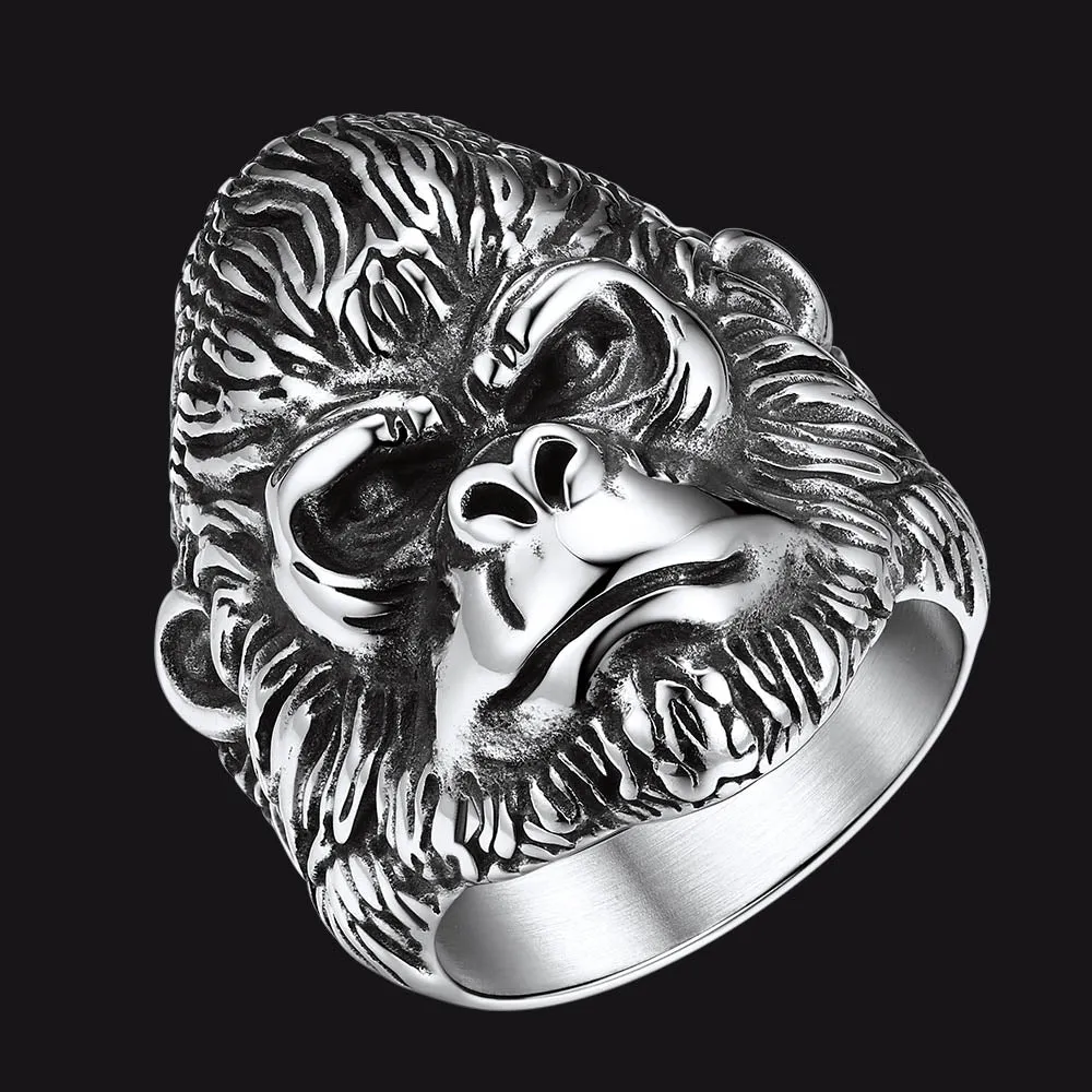 Biker Gorilla King Stainless Steel Ring for Men sold by FaithHeart