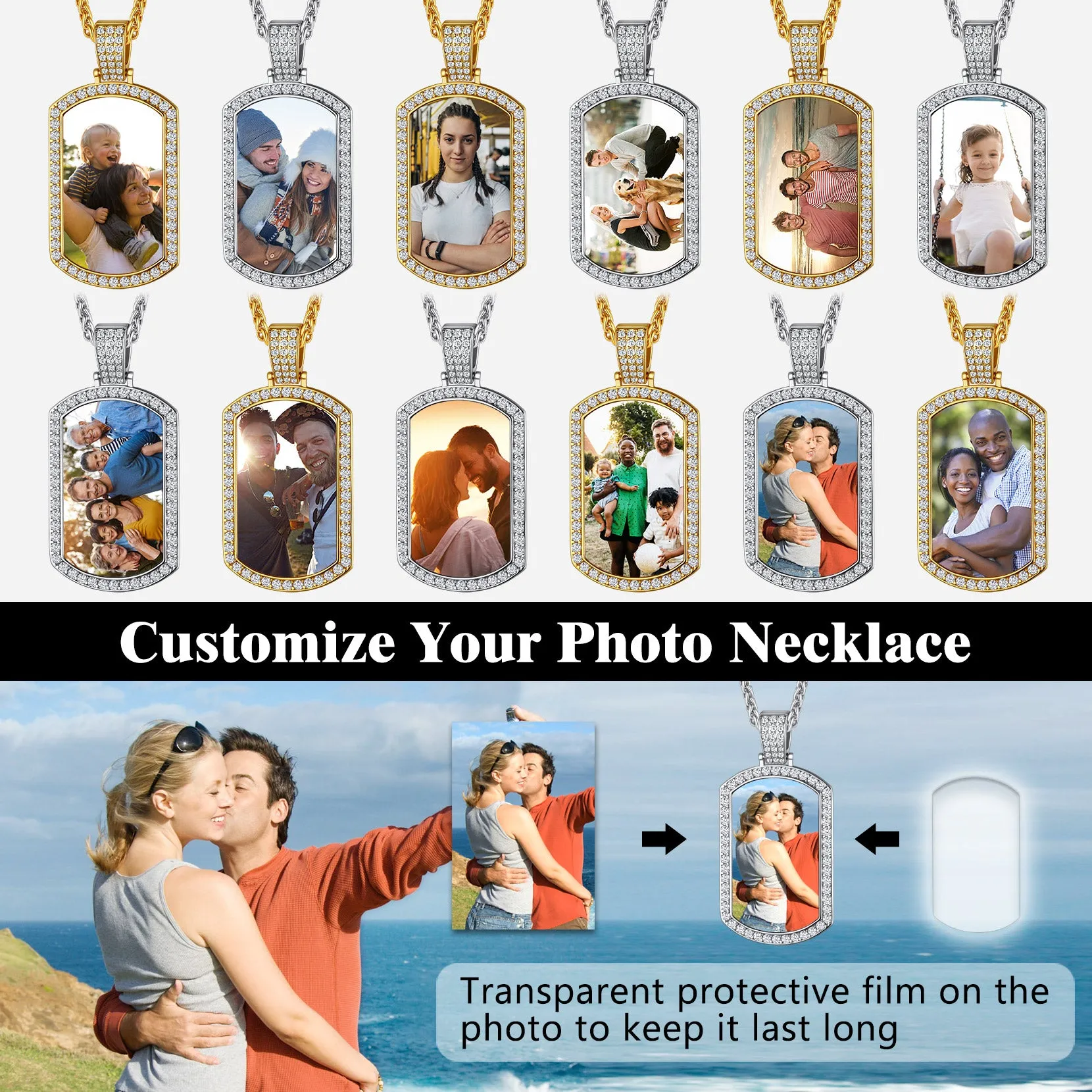 Customized Zirconia Picture Dog Tag Necklace Memorial Gift for Men Women sold by FaithHeart product image thumbnail 5