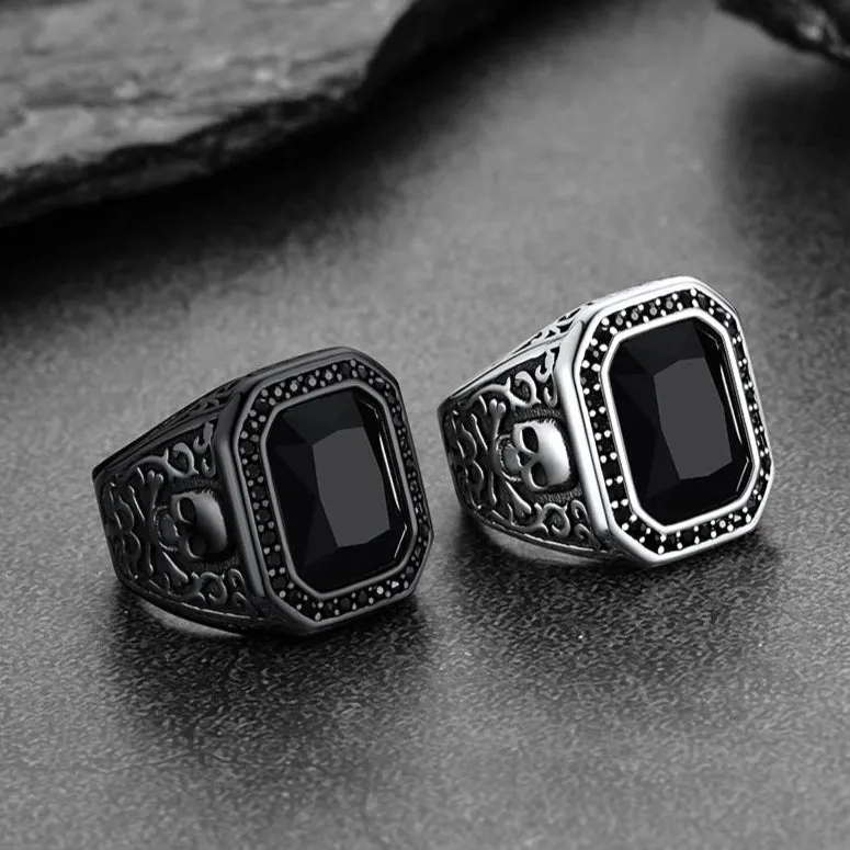 Gothic Skull Black Onyx Stone Signet Ring for Men sold by FaithHeart product image thumbnail 4