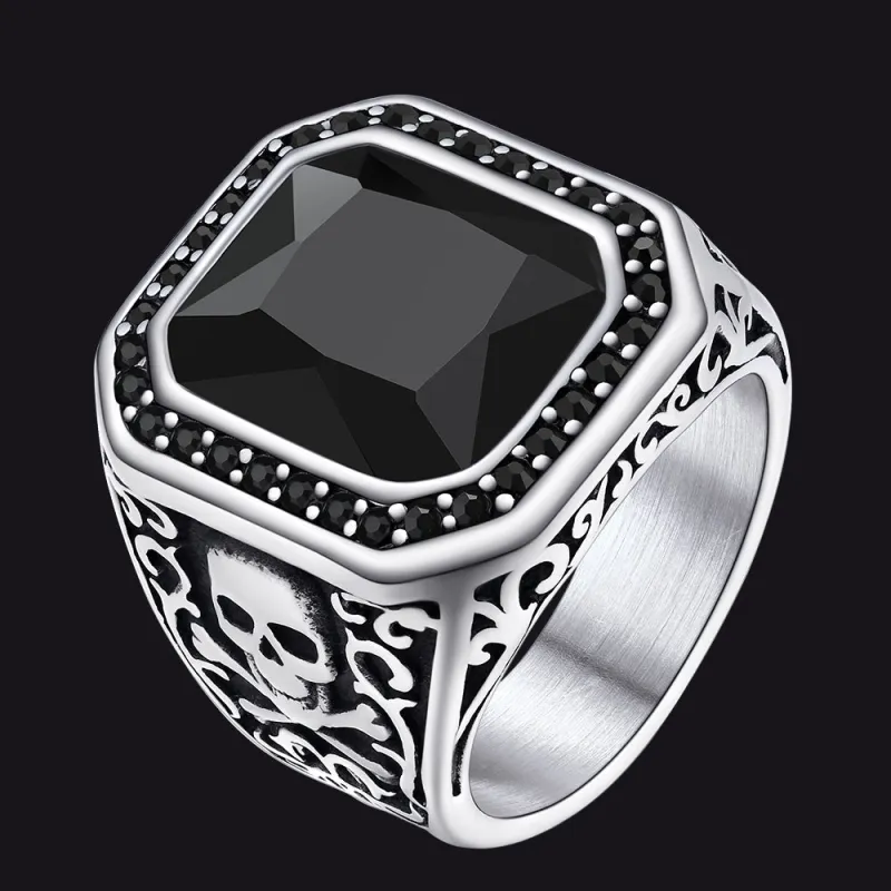 Gothic Skull Black Onyx Stone Signet Ring for Men sold by FaithHeart
