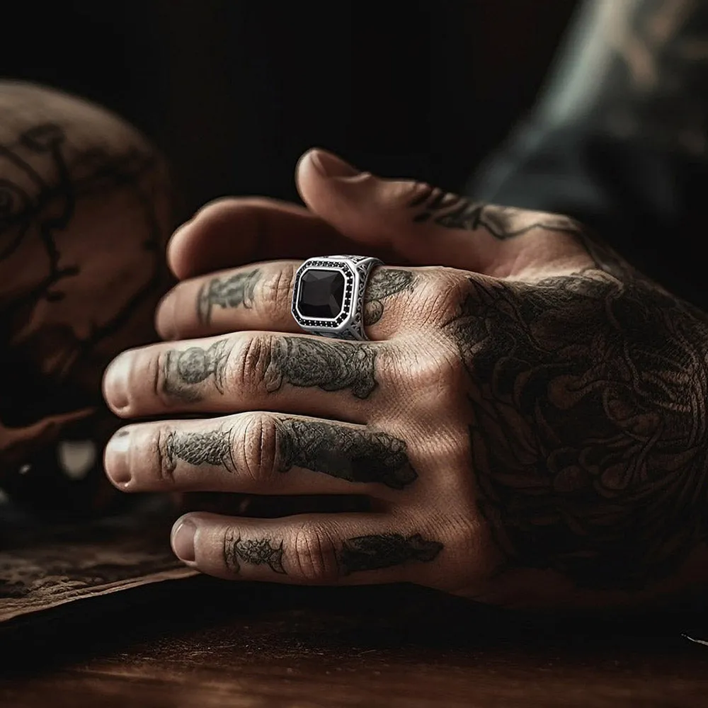 Gothic Skull Black Onyx Stone Signet Ring for Men sold by FaithHeart product image thumbnail 2