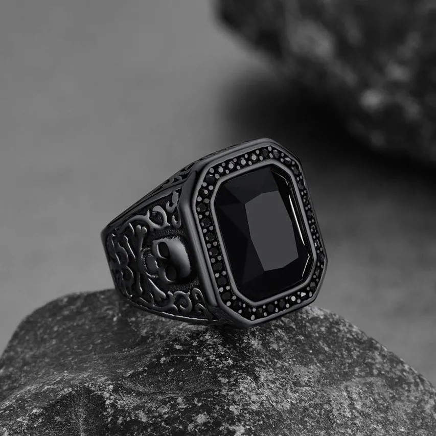 Gothic Skull Black Onyx Stone Signet Ring for Men sold by FaithHeart product image thumbnail 5