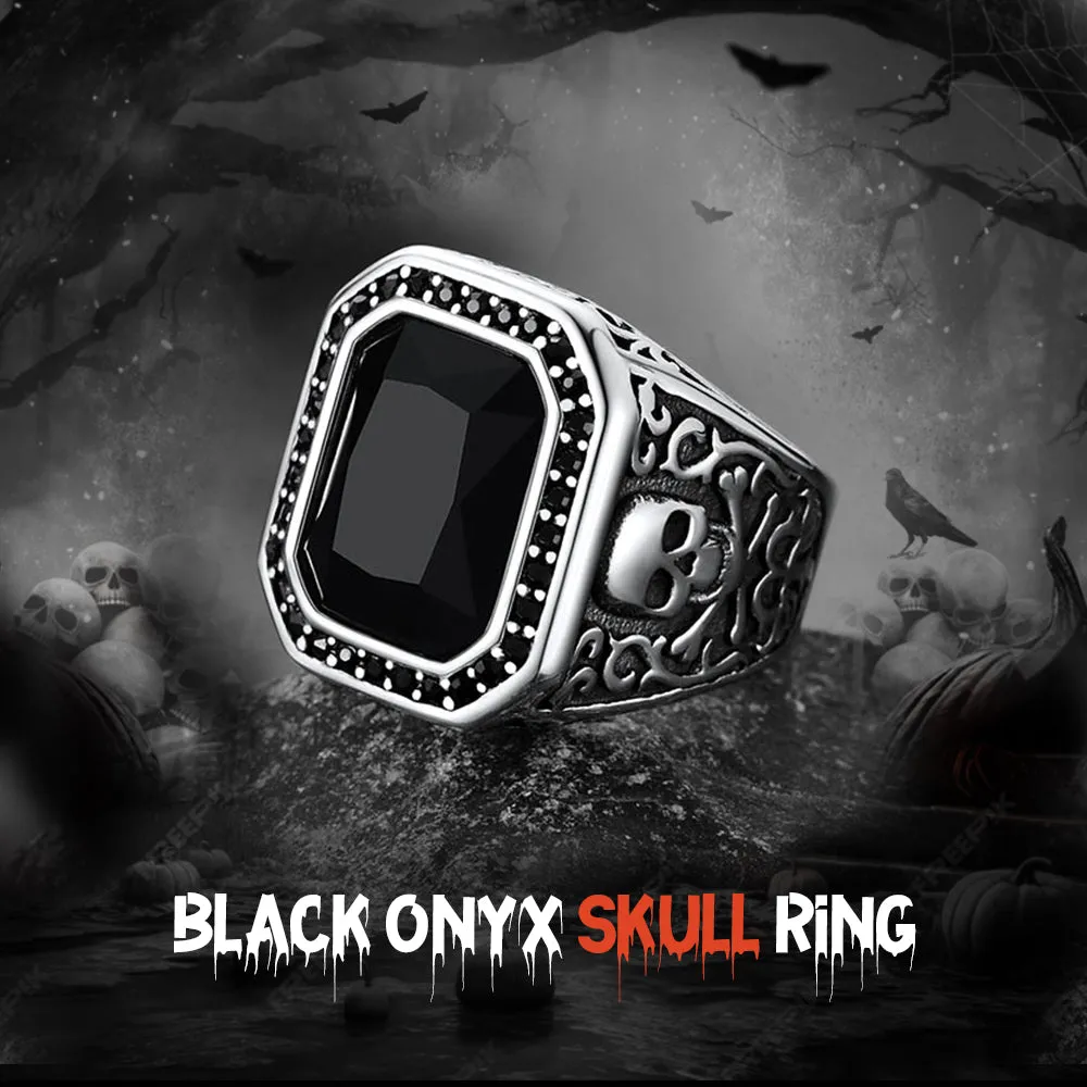 Gothic Skull Black Onyx Stone Signet Ring for Men sold by FaithHeart product image thumbnail 3