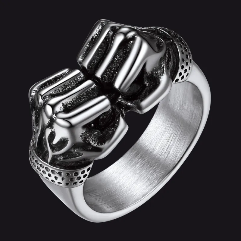 FaithHeart Punk Rock Stainless Steel Boxing Fist Ring for Men sold by FaithHeart