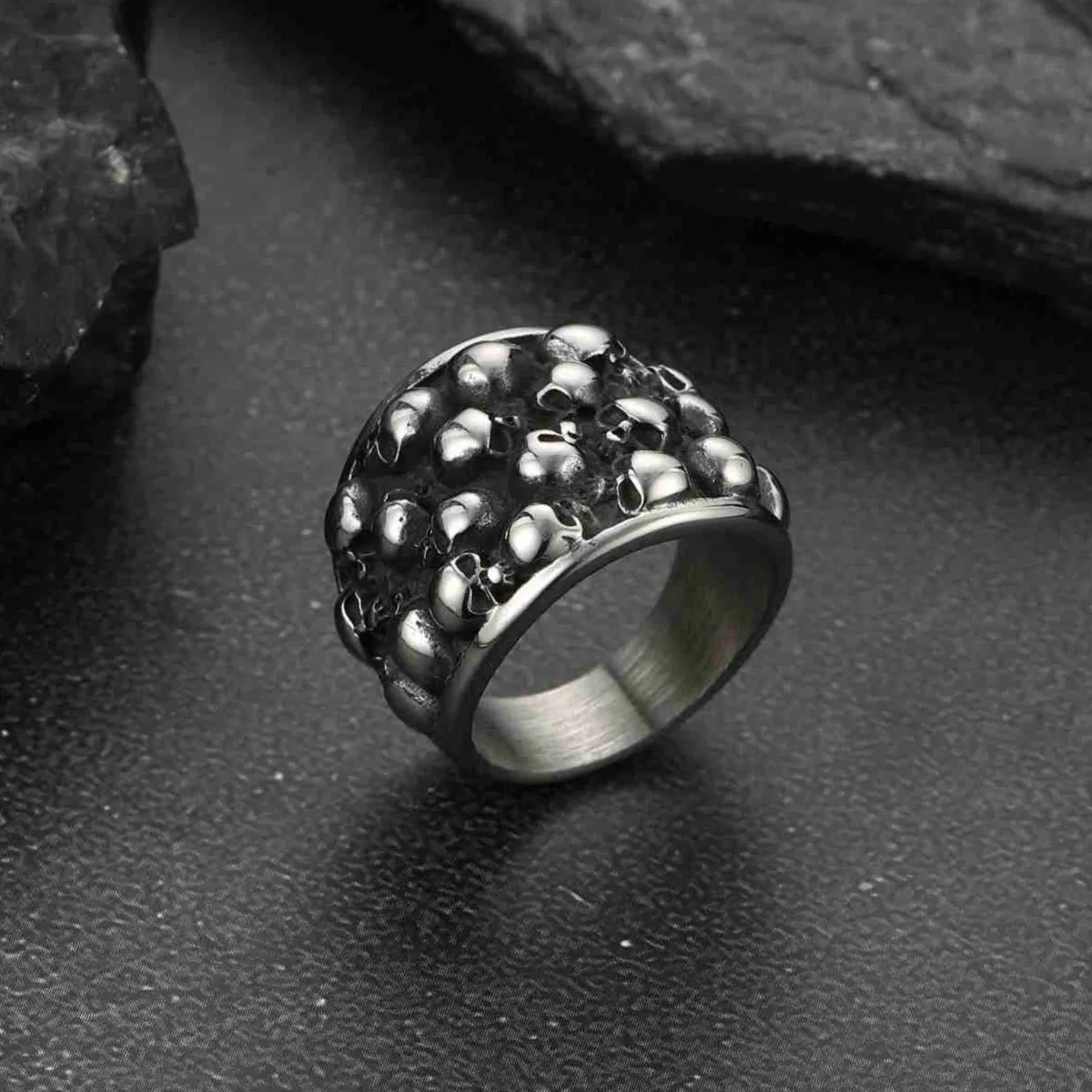Gothic Skeleton Multi Skull Stainless Steel Band Ring For Men sold by FaithHeart product image thumbnail 4