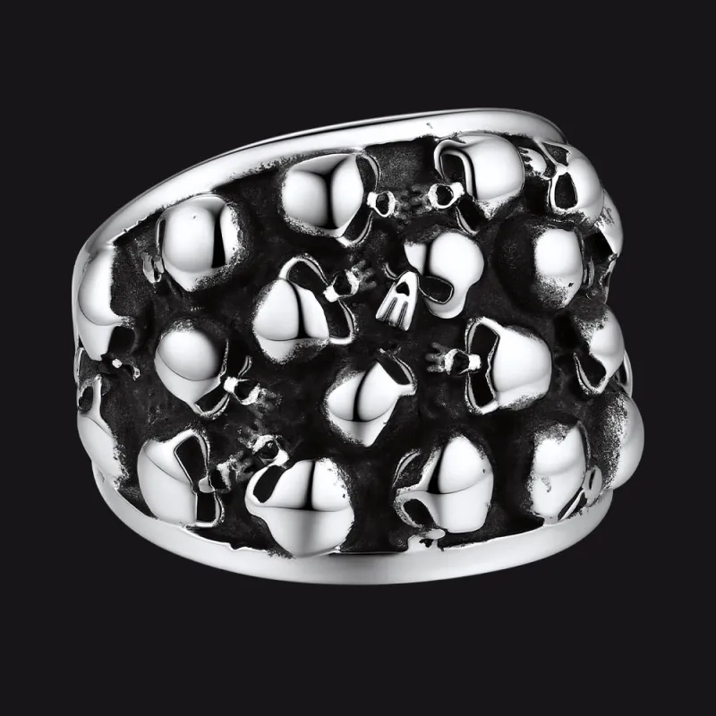 Gothic Skeleton Multi Skull Stainless Steel Band Ring For Men sold by FaithHeart