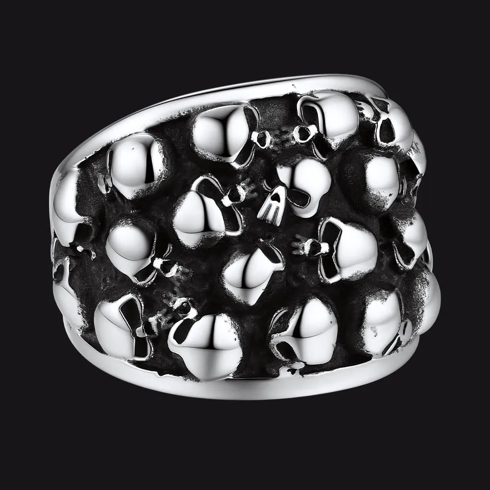 Gothic Skeleton Multi Skull Stainless Steel Band Ring For Men sold by FaithHeart