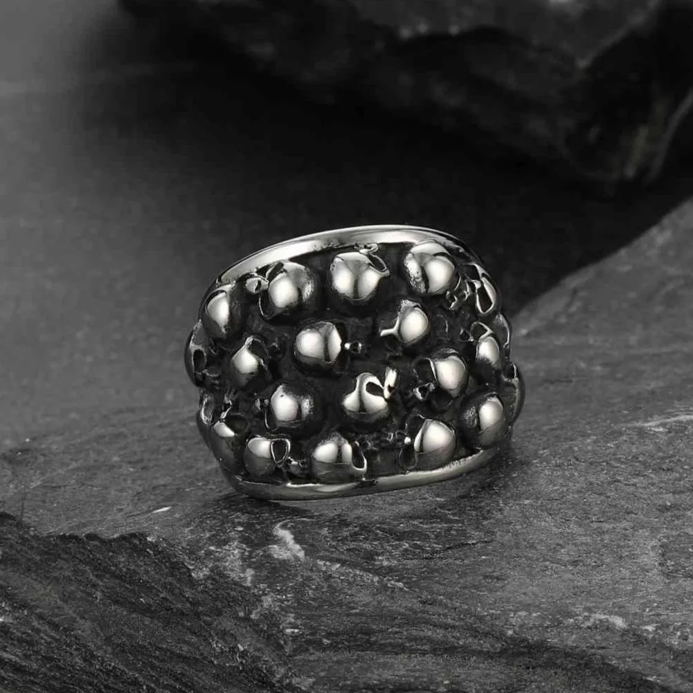 Gothic Skeleton Multi Skull Stainless Steel Band Ring For Men sold by FaithHeart product image thumbnail 3
