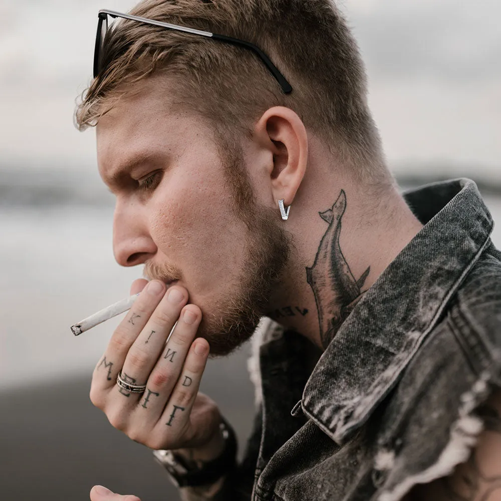 Cubic Zirconia Triangle Huggie Hoop Earrings With Viking Runes for Men sold by FaithHeart product image thumbnail 2