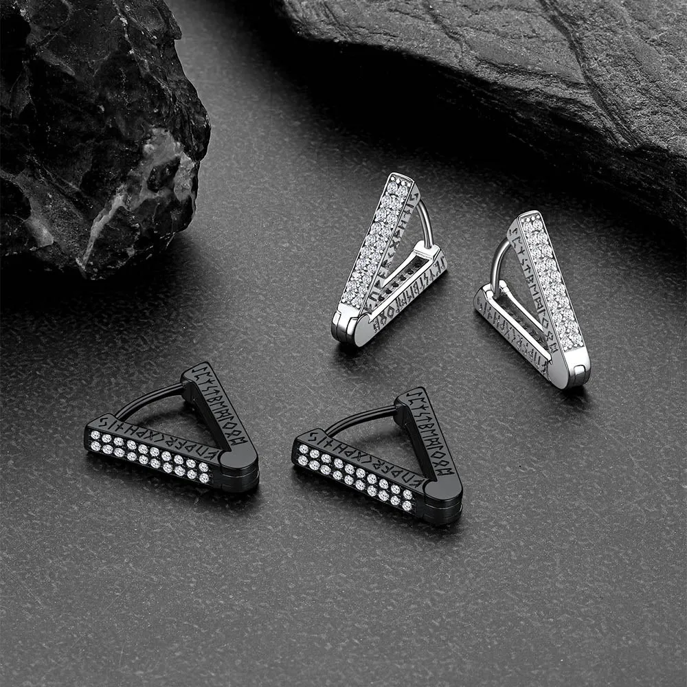 Cubic Zirconia Triangle Huggie Hoop Earrings With Viking Runes for Men sold by FaithHeart product image thumbnail 4