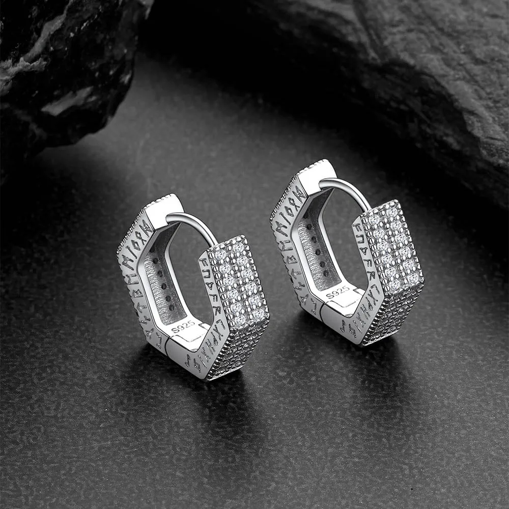 Hexagon Viking CZ Hoop Earrings With Runes for Men sold by FaithHeart product image thumbnail 5