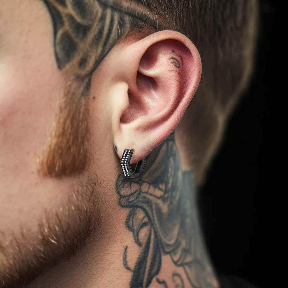 Hexagon Viking CZ Hoop Earrings With Runes for Men sold by FaithHeart product image thumbnail 3