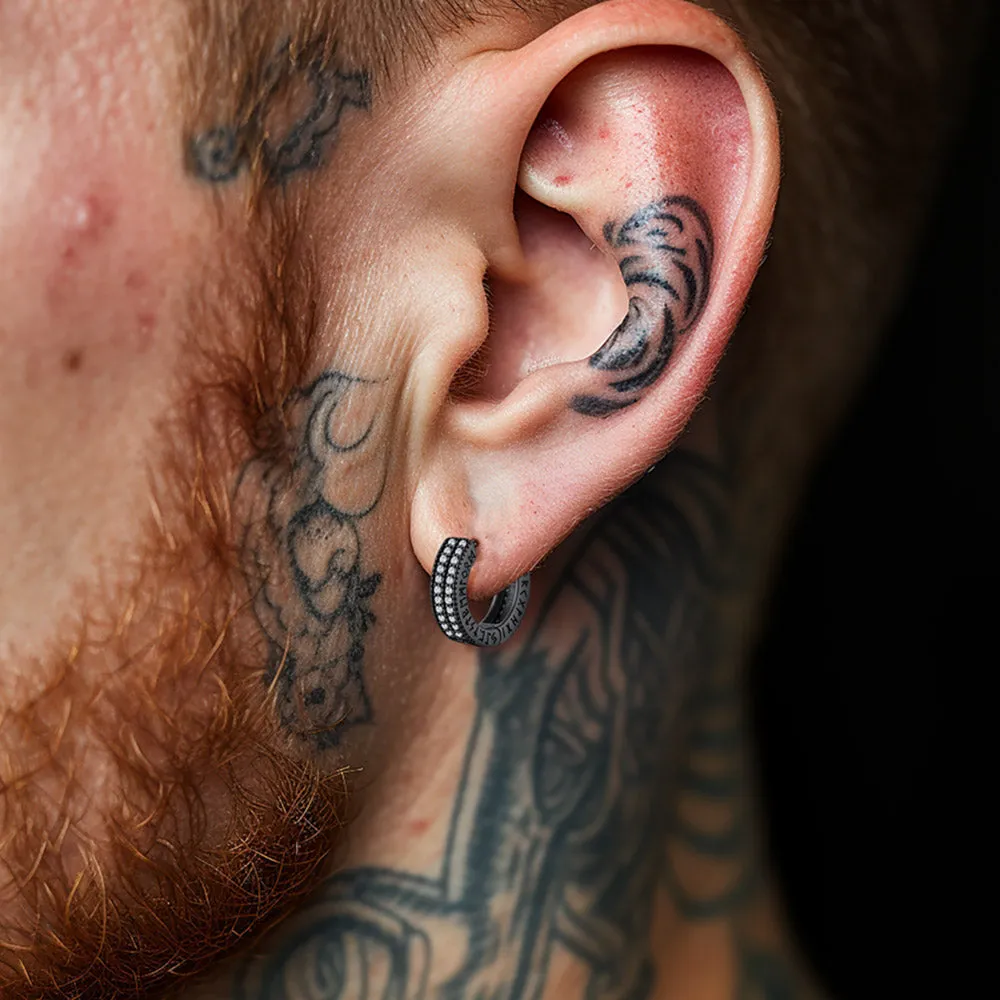 Sterling Silver Cubic Zircon Huggie Hoop Earrings with Viking Runes for Men sold by FaithHeart product image thumbnail 2