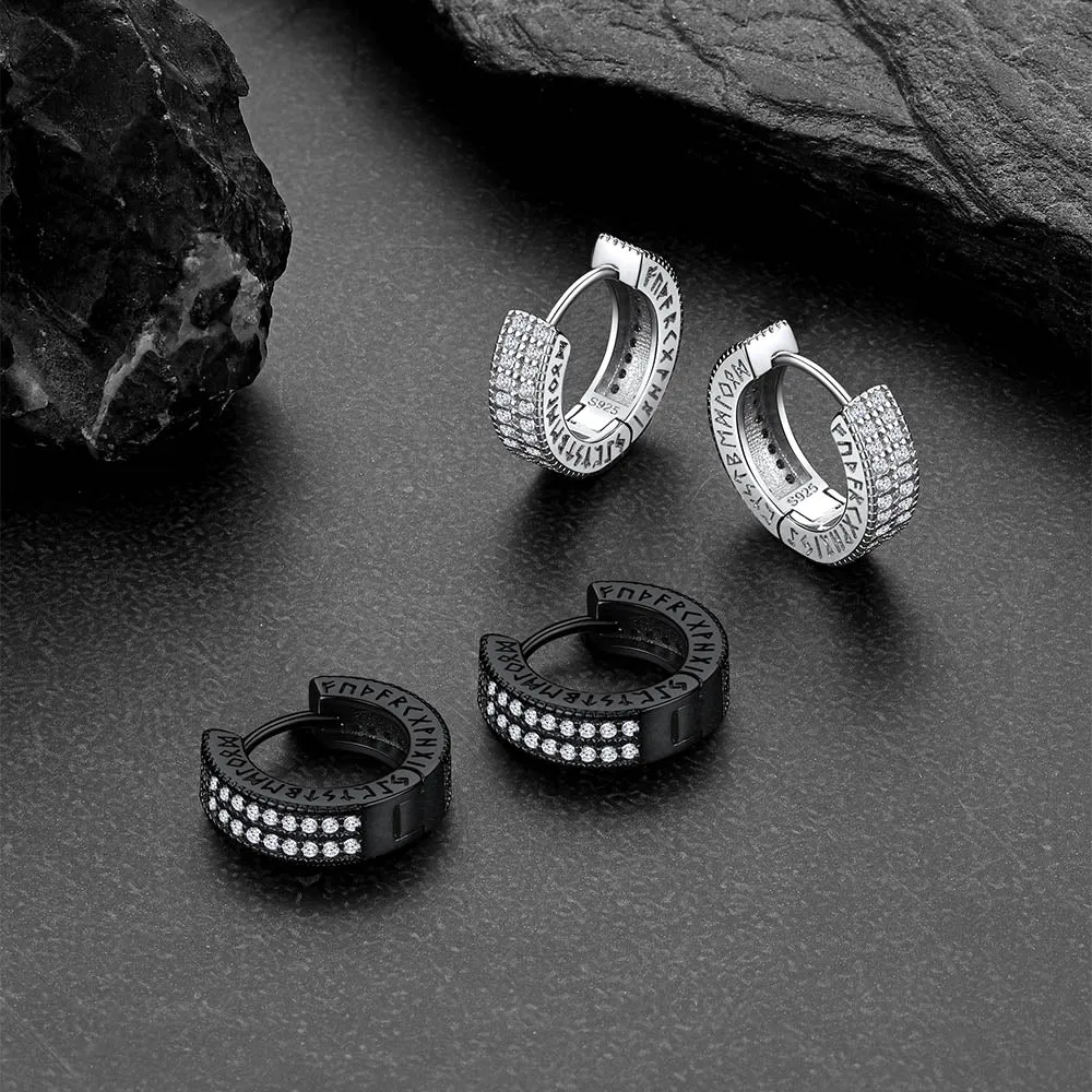 Sterling Silver Cubic Zircon Huggie Hoop Earrings with Viking Runes for Men sold by FaithHeart product image thumbnail 4