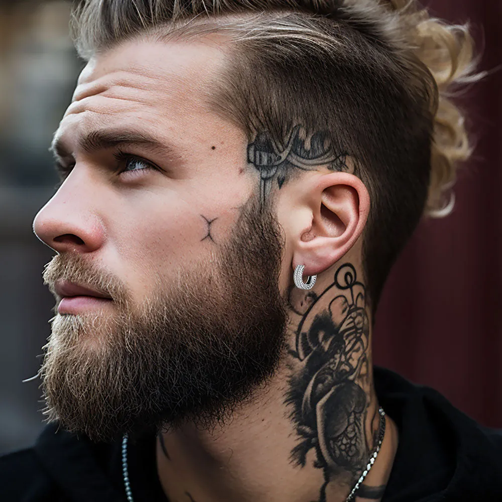 Sterling Silver Cubic Zircon Huggie Hoop Earrings with Viking Runes for Men sold by FaithHeart product image thumbnail 3