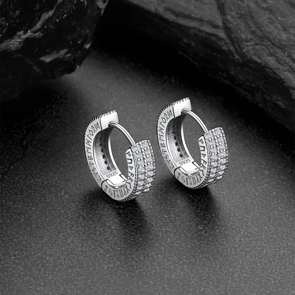 Sterling Silver Cubic Zircon Huggie Hoop Earrings with Viking Runes for Men sold by FaithHeart product image thumbnail 5