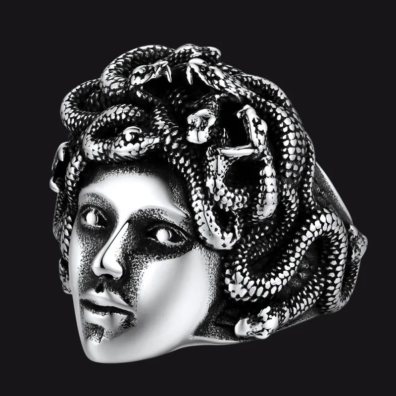 Mythology Medusa Snake Stainless Steel Ring for Men Women sold by FaithHeart