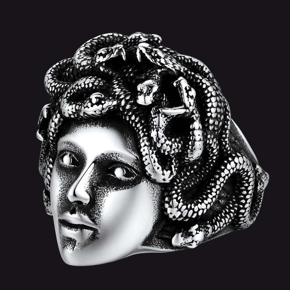 Mythology Medusa Snake Stainless Steel Ring for Men Women sold by FaithHeart