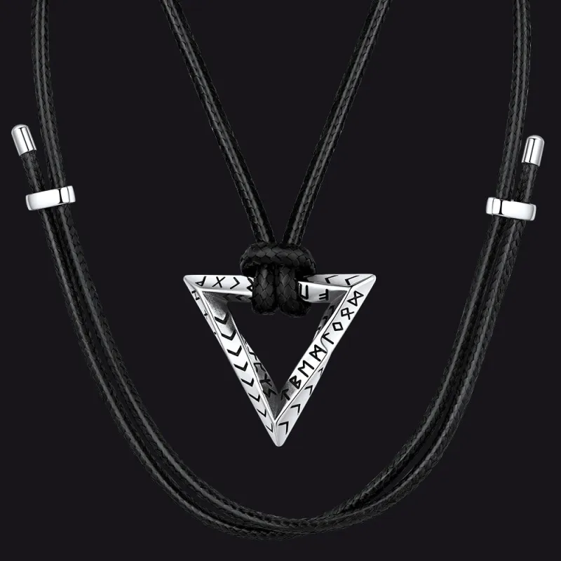 Viking Mobius Triangle Necklace with with Adjustable Braided Leather Chain sold by FaithHeart