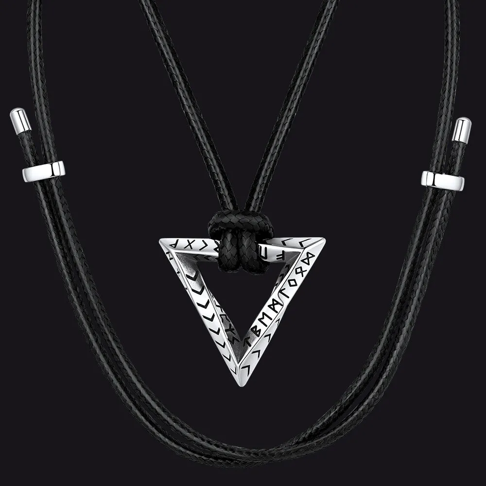 Viking Rune Mobius Triangle Pendant Necklace with Leather Chain sold by FaithHeart