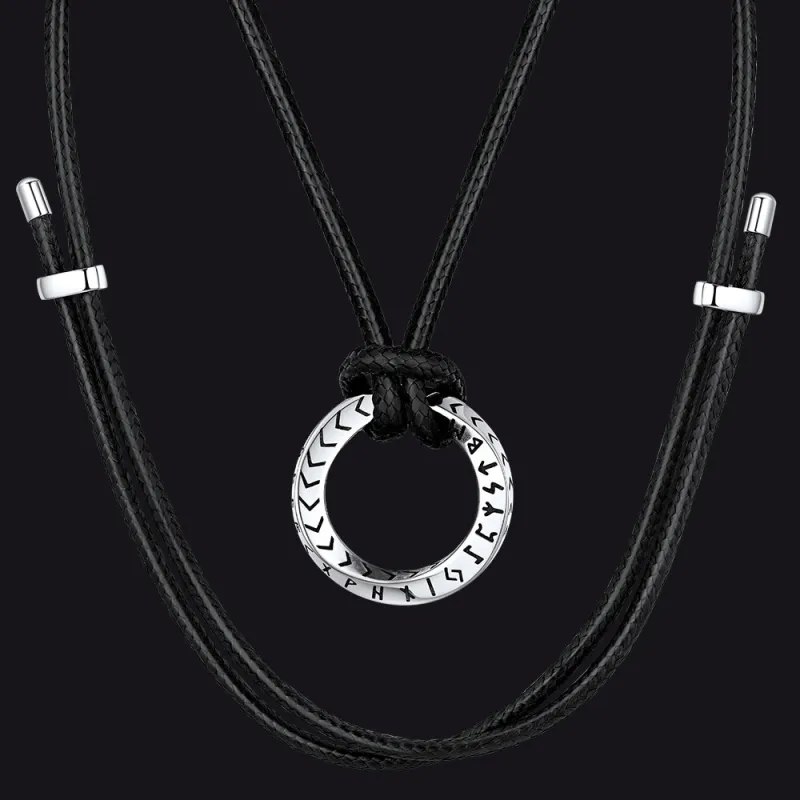 Viking Mobius Circle Leather Necklace Adjustable Leather Chain for Men made by FaithHeart