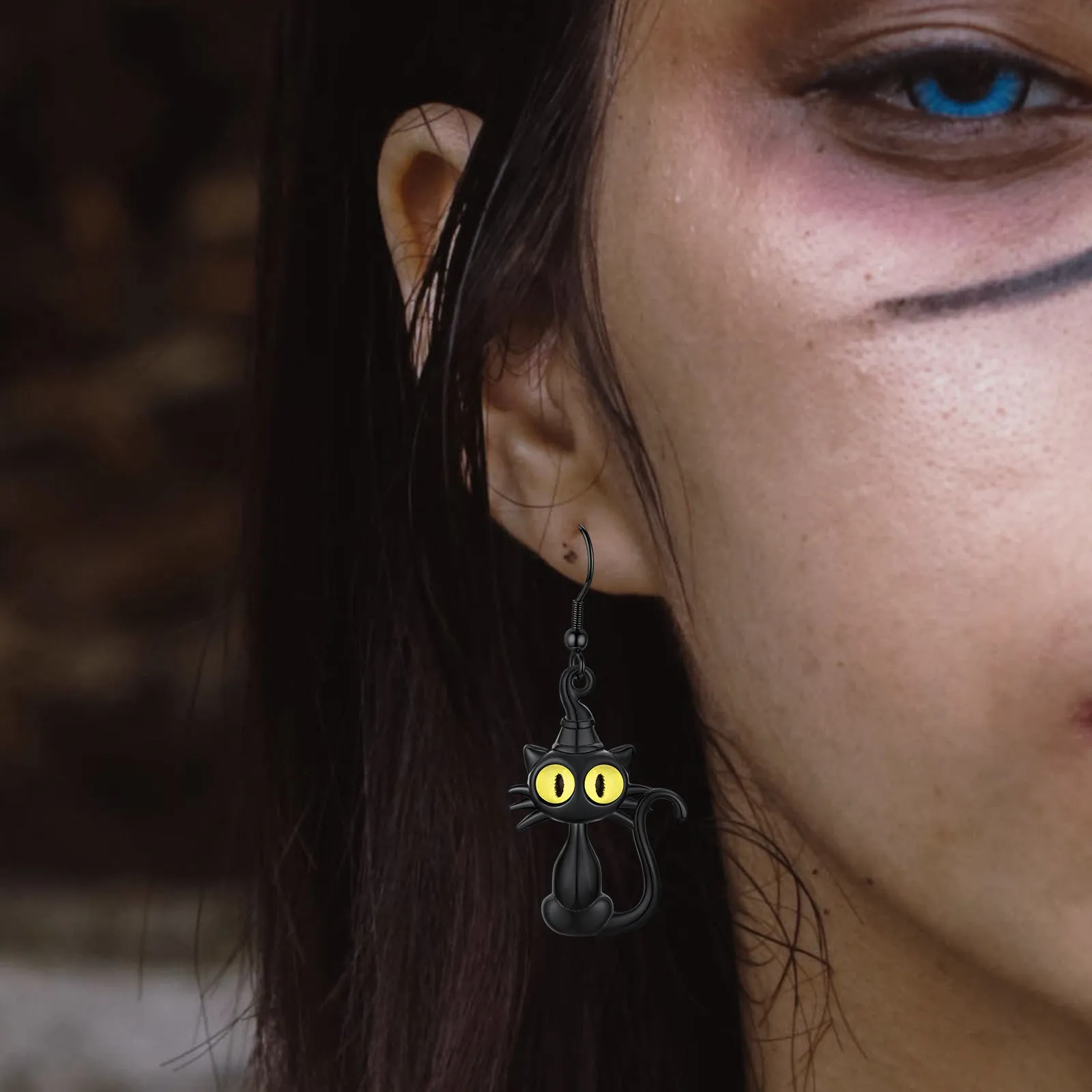 Black Cat Dangle Earrings for Women sold by FaithHeart product image thumbnail 2