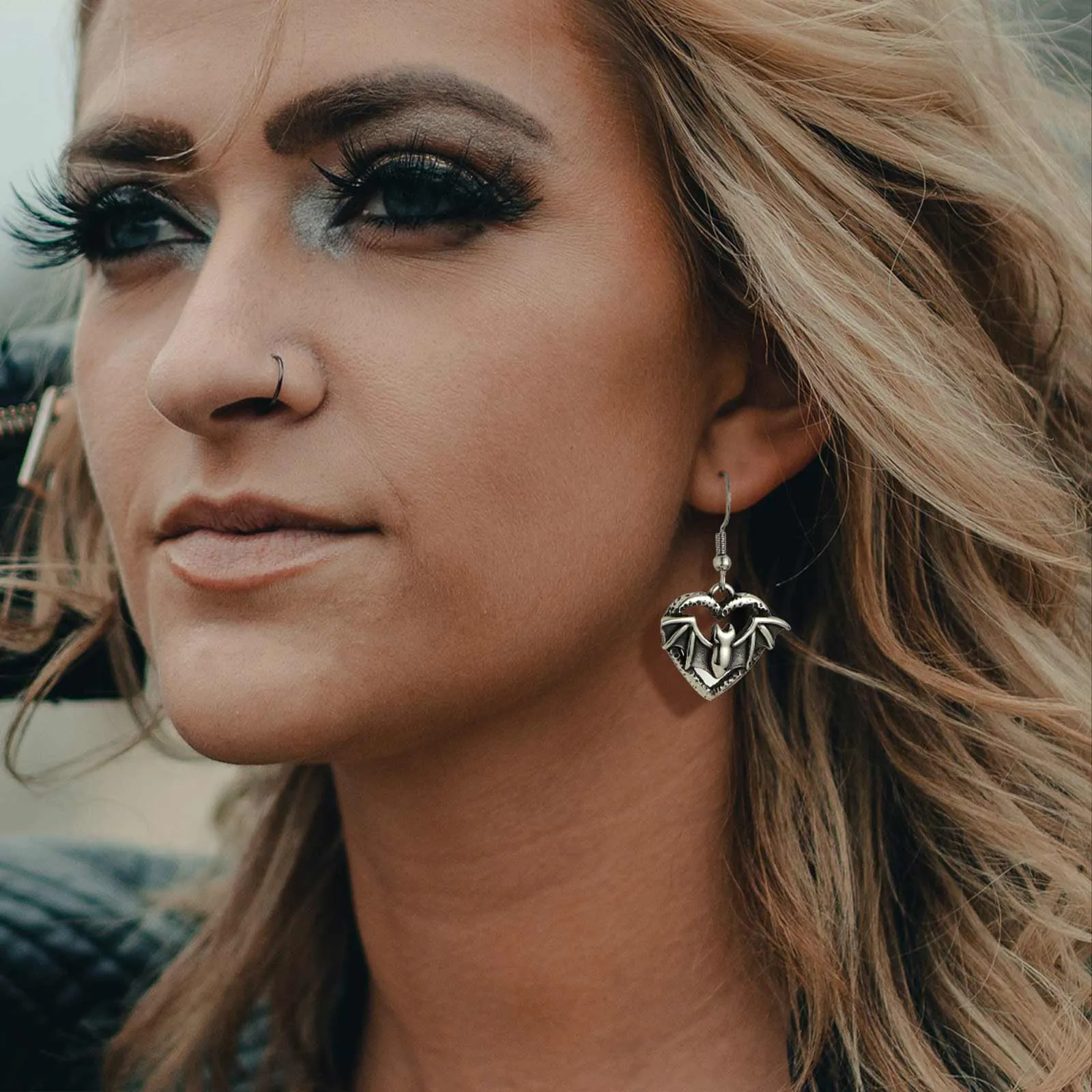 Gothic Bat Heart Dangle Earrings for Women Halloween Gift sold by FaithHeart product image thumbnail 2