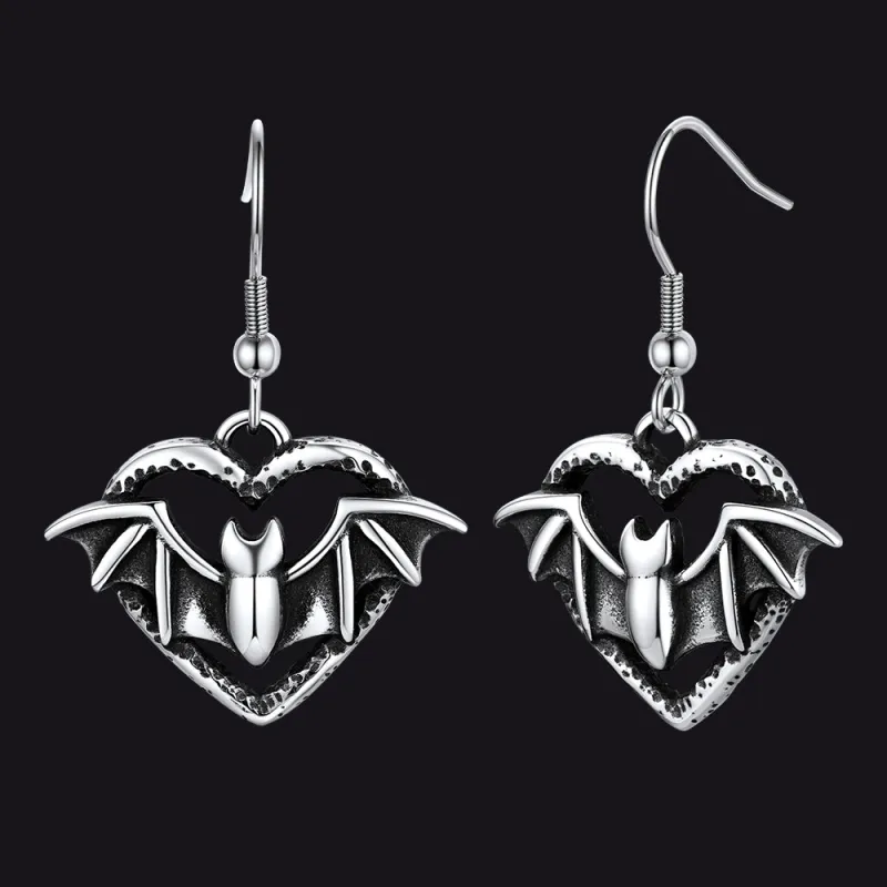 Gothic Bat Heart Dangle Earrings for Women Halloween Gift sold by FaithHeart