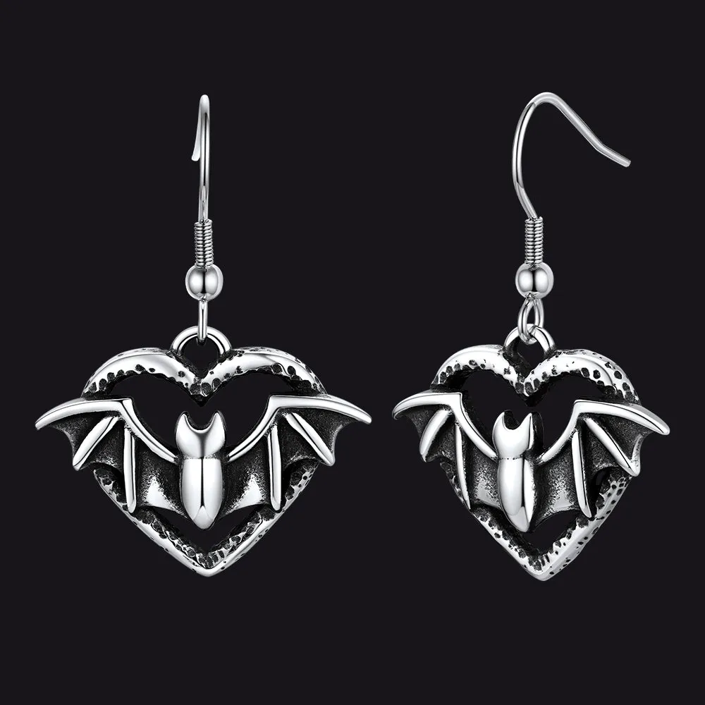 Gothic Bat Heart Dangle Earrings for Women Halloween Gift sold by FaithHeart