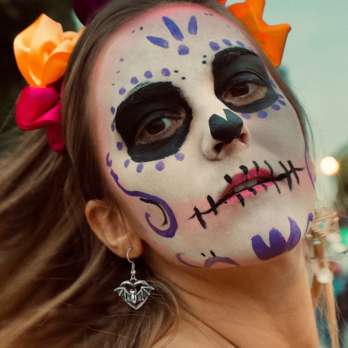 Gothic Bat Heart Dangle Earrings for Women Halloween Gift sold by FaithHeart product image thumbnail 3