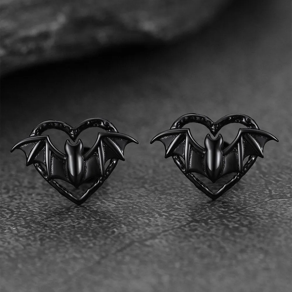 Halloween Bat Heart Stud Earrings for Women in Sterling Silver sold by FaithHeart product image thumbnail 4