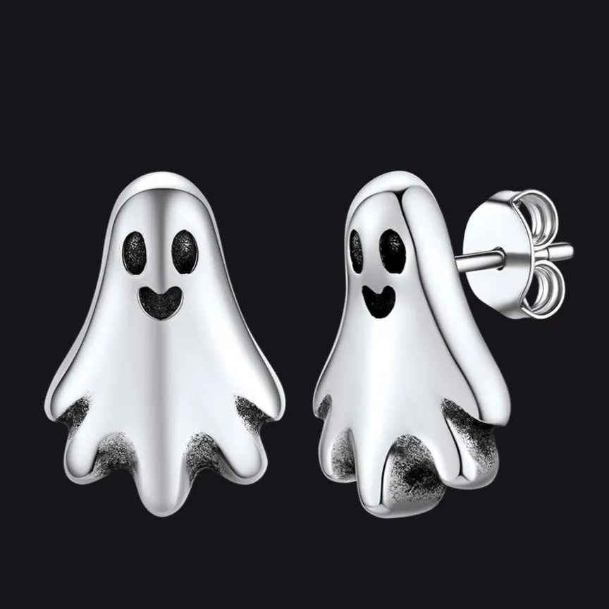 Halloween Silver Ghost Stud Earrings for Women sold by FaithHeart