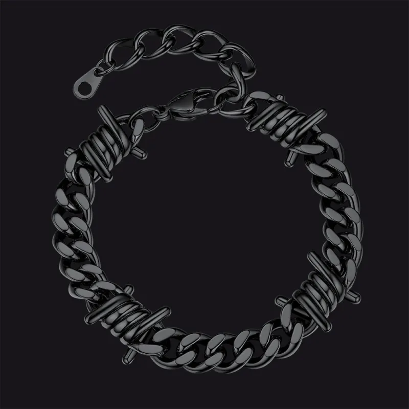 Barbed Wire Cuban Chain Bracelet for Men in Stainless Steel sold by FaithHeart