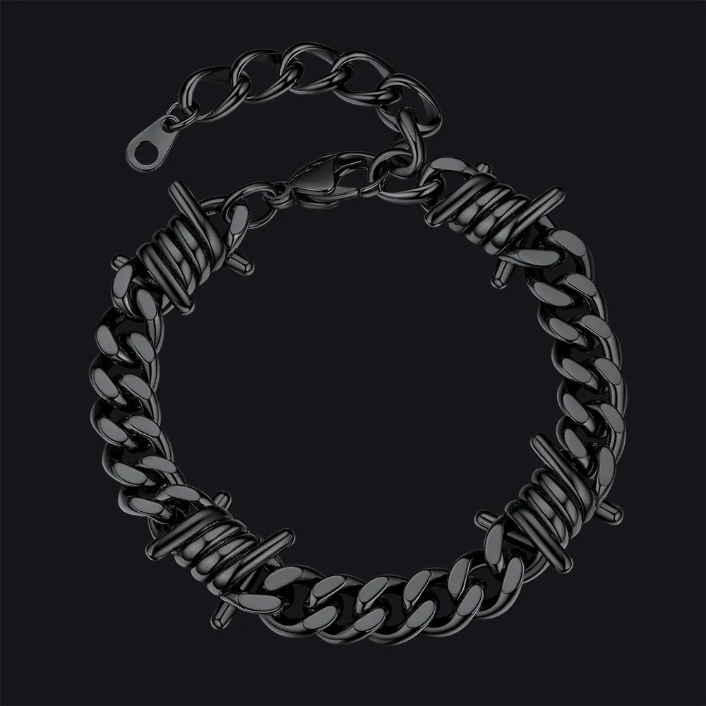 Barbed Wire Cuban Link Bracelet for Men in Stainless Steel sold by FaithHeart