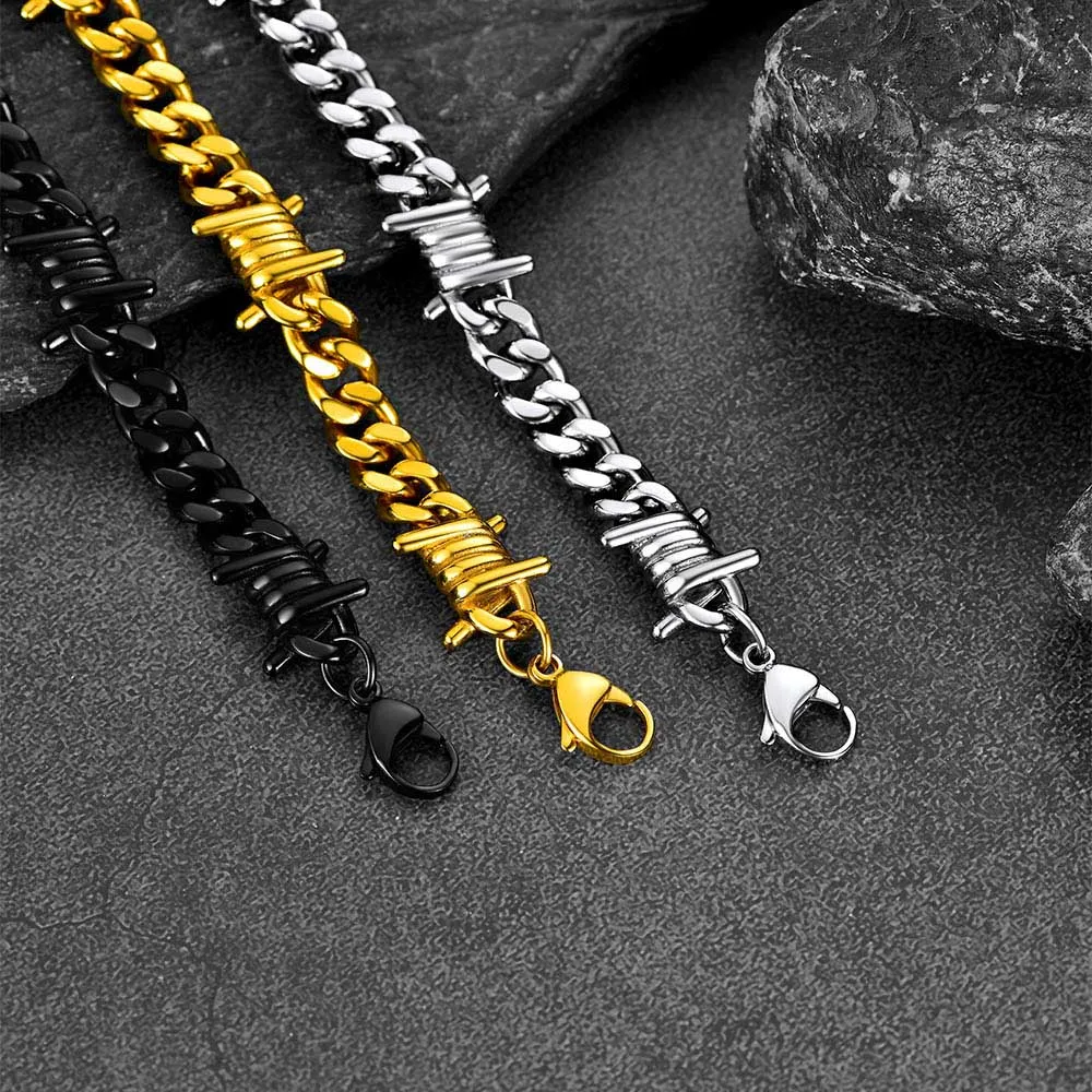Barbed Wire Cuban Link Bracelet for Men in Stainless Steel sold by FaithHeart product image thumbnail 5