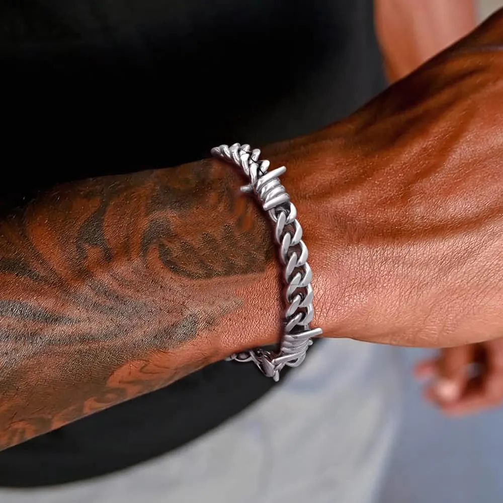 Barbed Wire Cuban Link Bracelet for Men in Stainless Steel sold by FaithHeart product image thumbnail 3